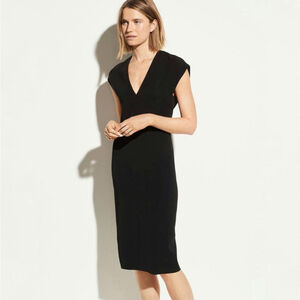 Vince V-Neck Pencil Dress in Black minimalist midi sleeveless women's size 10